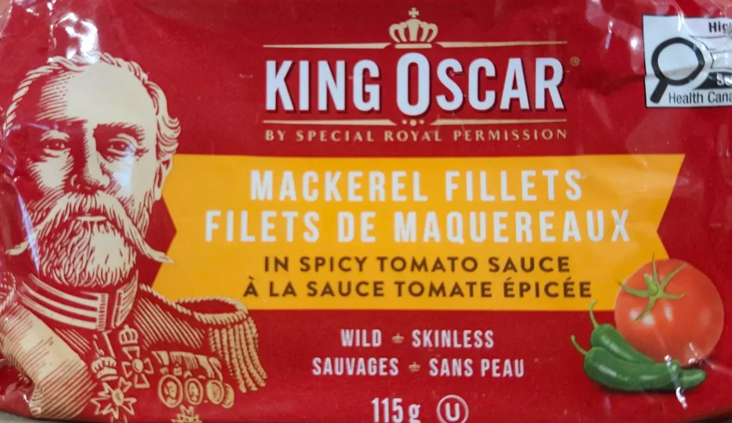 King Oscar Mackerel Fillets in spicy tomato sauce 115g