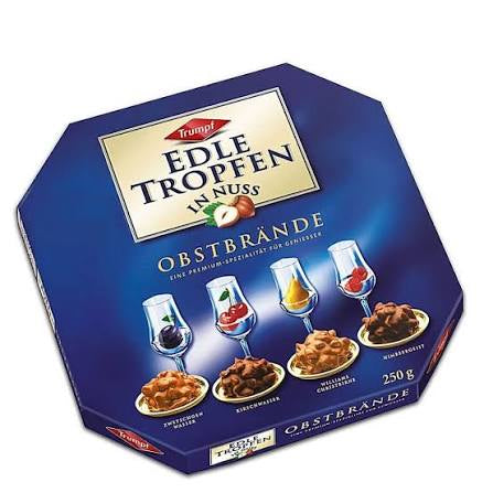 Edle Tropfen in Nuss Obstbrand Chocolates 200g
