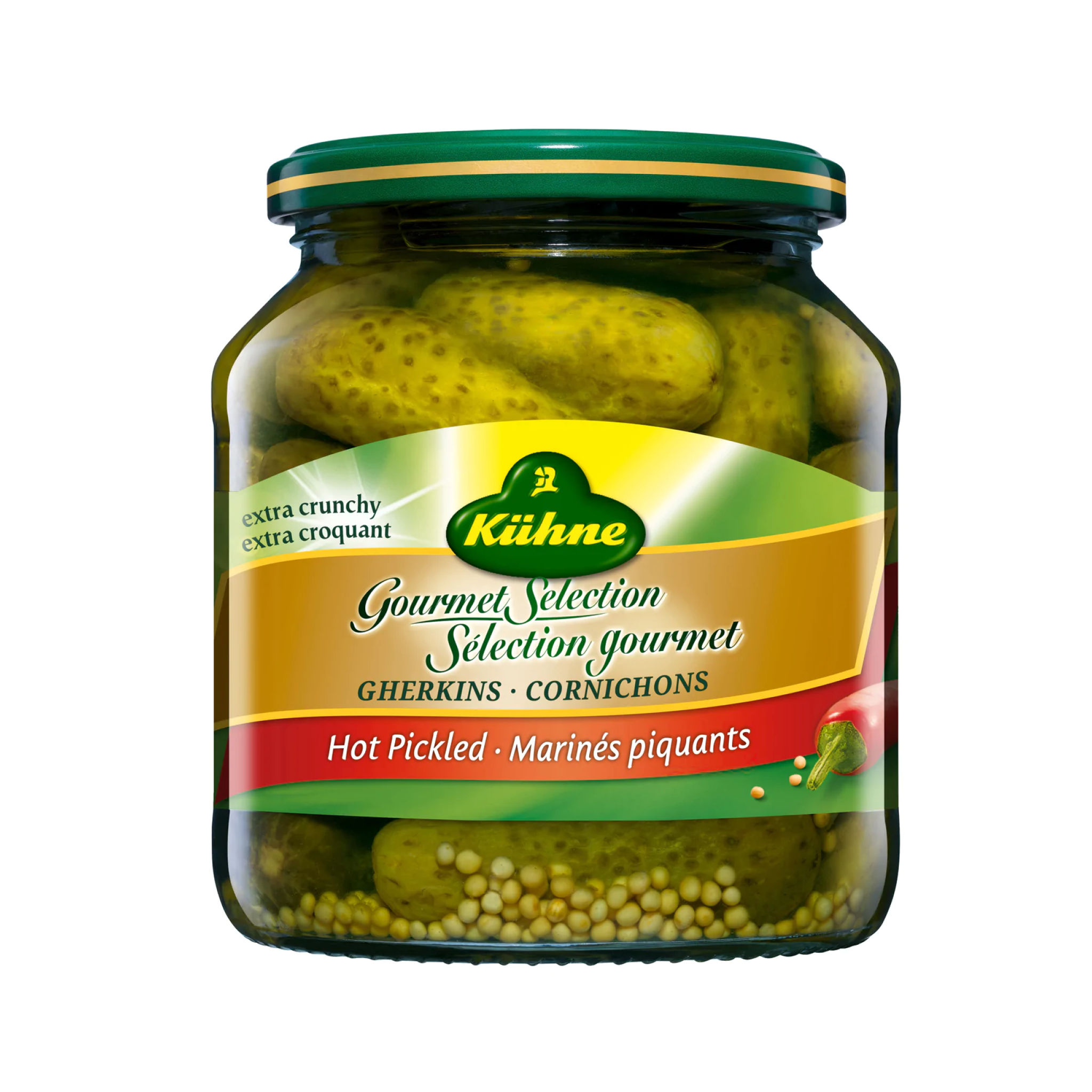 K hne Gourmet Selection Hot Pickled Gherkins 500ml Food Depot Toronto k-hne-gourmet-selection-hot-pickled-gherkins-500ml-food-depot-toronto