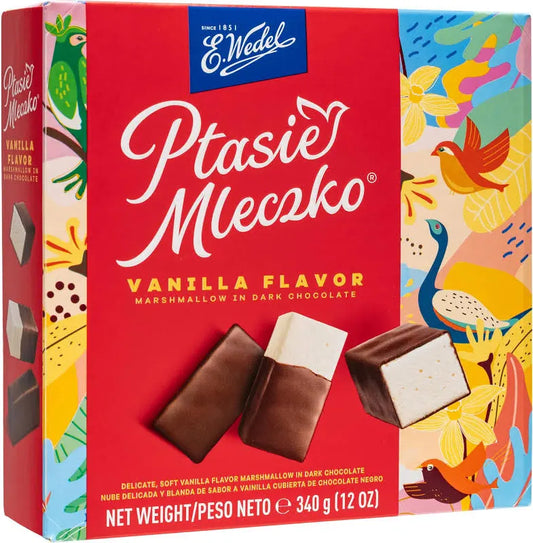 E.Wedel Ptasie Mleczko Vanilla Flavour Marshmallow in Dark Chocolate 340g