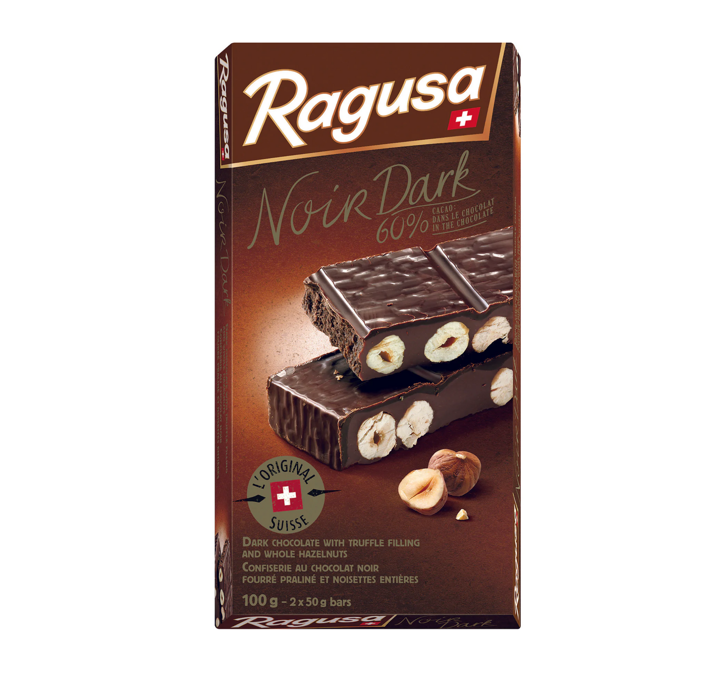 Ragusa Dark Chocolate Confectionery with Truffle Filling and Whole Hazelnuts 100g