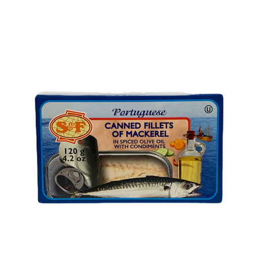 S&F Portuguese Canned Mackerel Fillets in Spiced Olive Oil with Condiments 120g