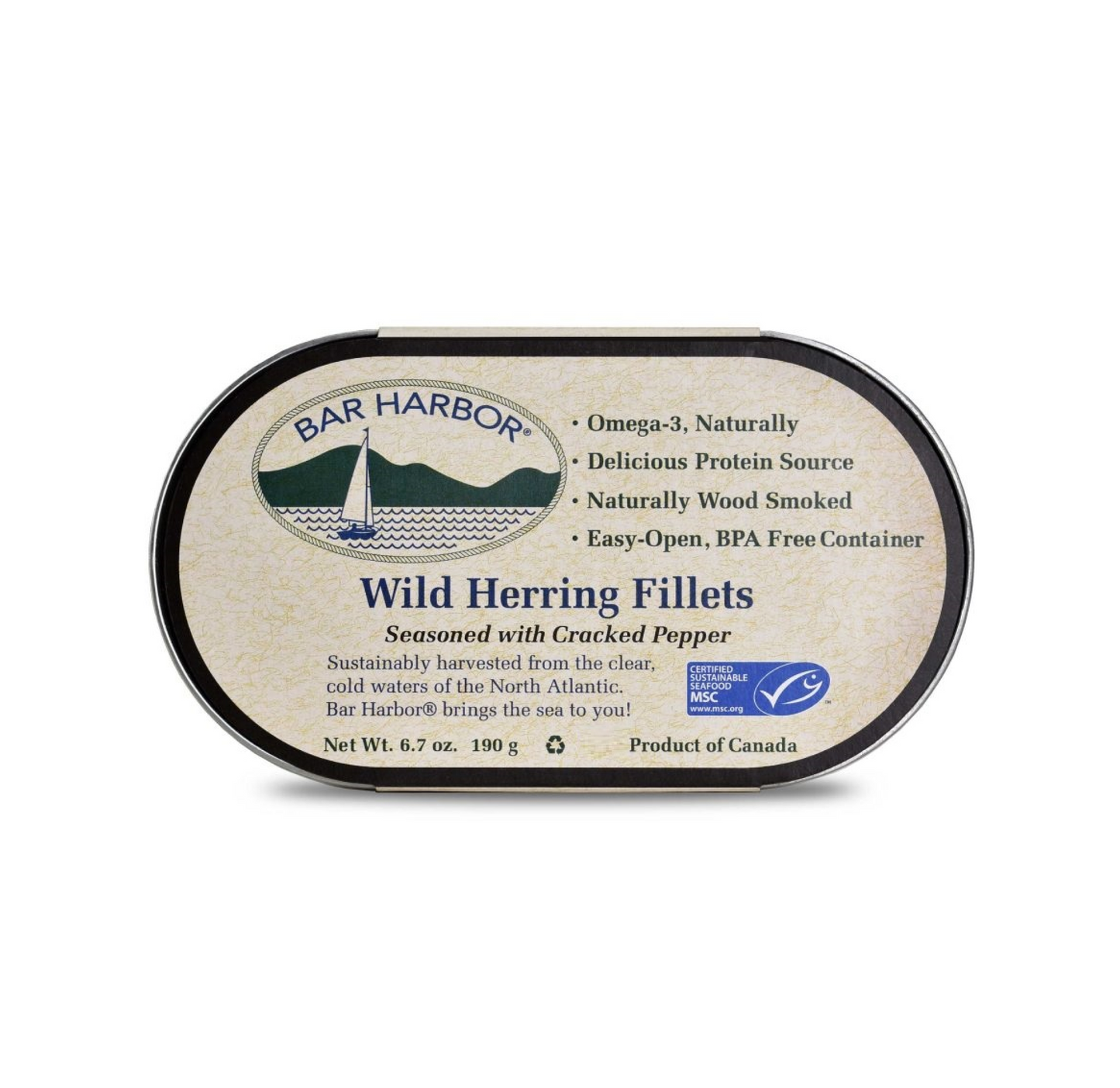 Bar Harbor Wild Herring Fillets Seasoned with Cracked Pepper 190g