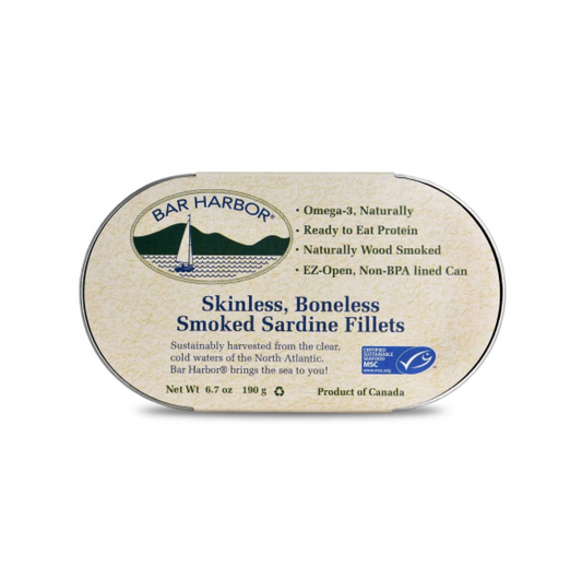 Bar Harbor Skinless, Boneless Smoked Sardine Fillets 190g