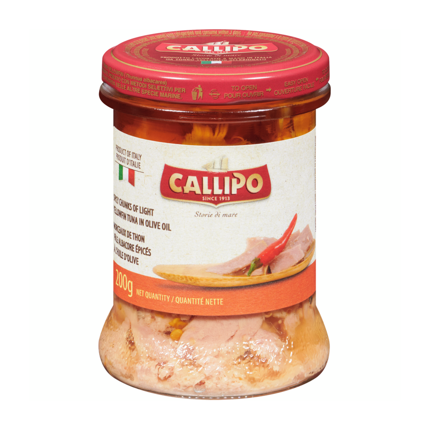 Callipo Spicy Chunks of Light Yellowfin Tuna in Olive Oil 200g