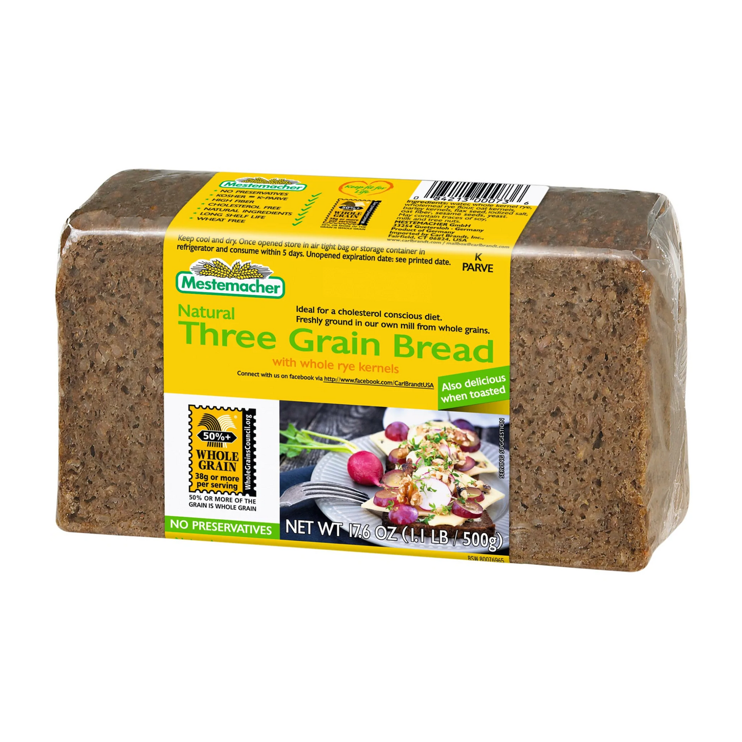 Mestemacher Three Grain Bread Organic 500g