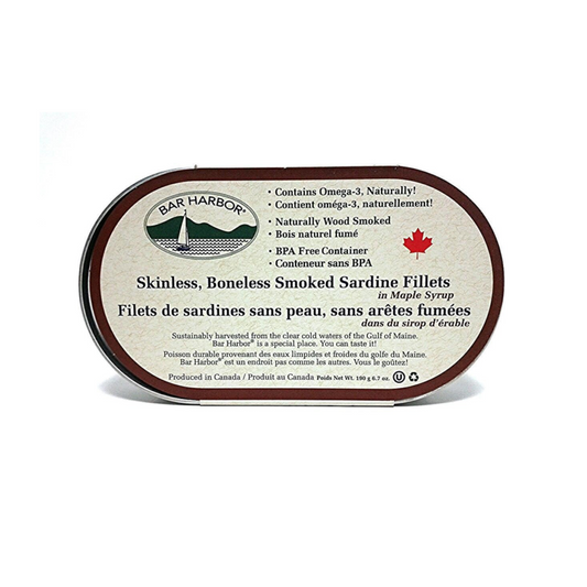 Bar Harbor Skinless, Boneless Smoked Sardine Fillets in Maple Syrup 190g