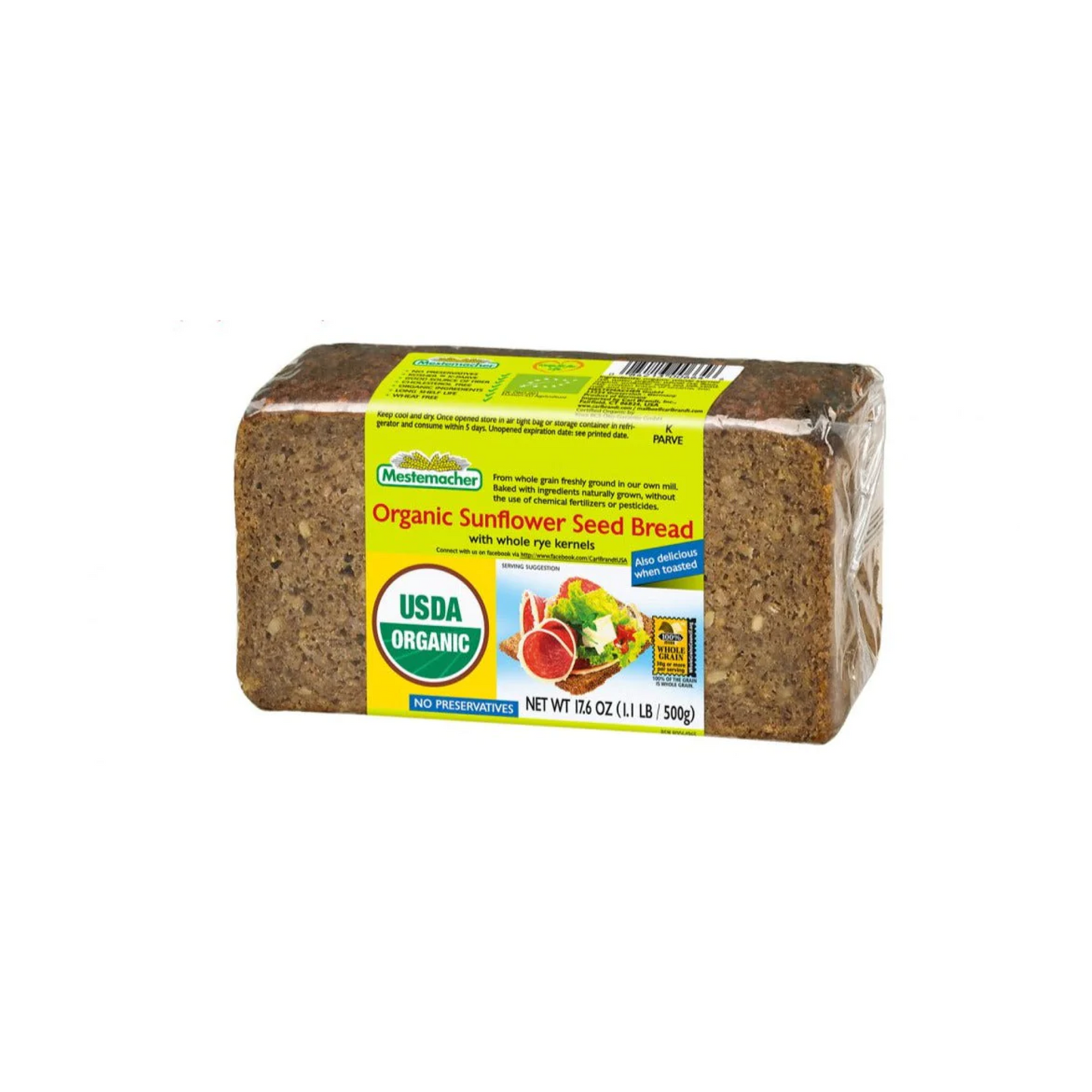 Mestemacher Organic Rye Bread with Sunflower Seeds 500g