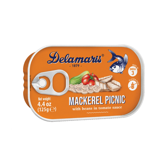Delamaris Mackerel Picnic with Beans in Tomato Sauce 125g